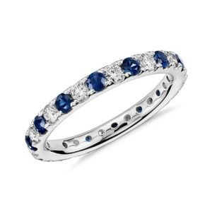 New Sterling Silver Blue & White Sapphires Thin Band